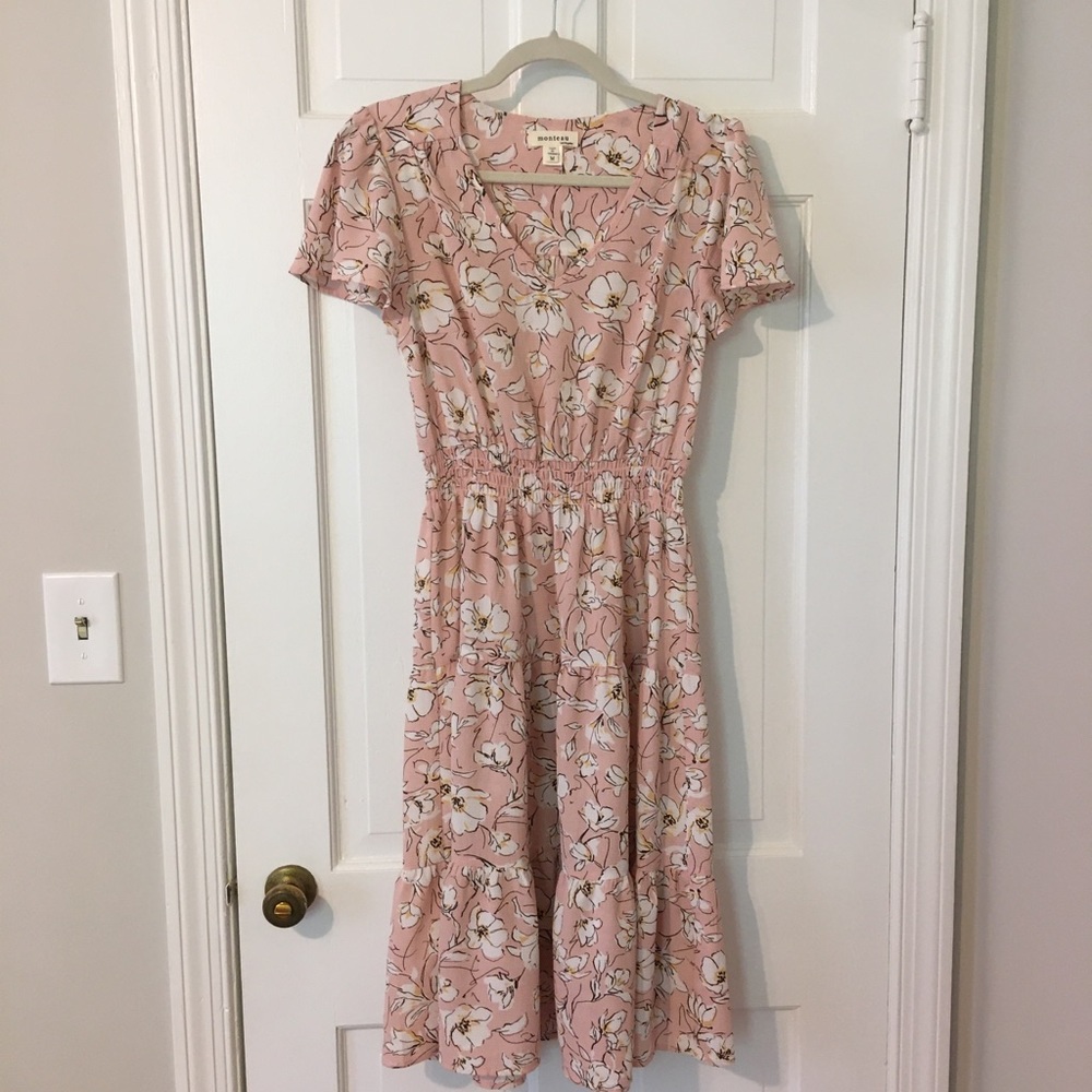 Pink floral summer midi dress M